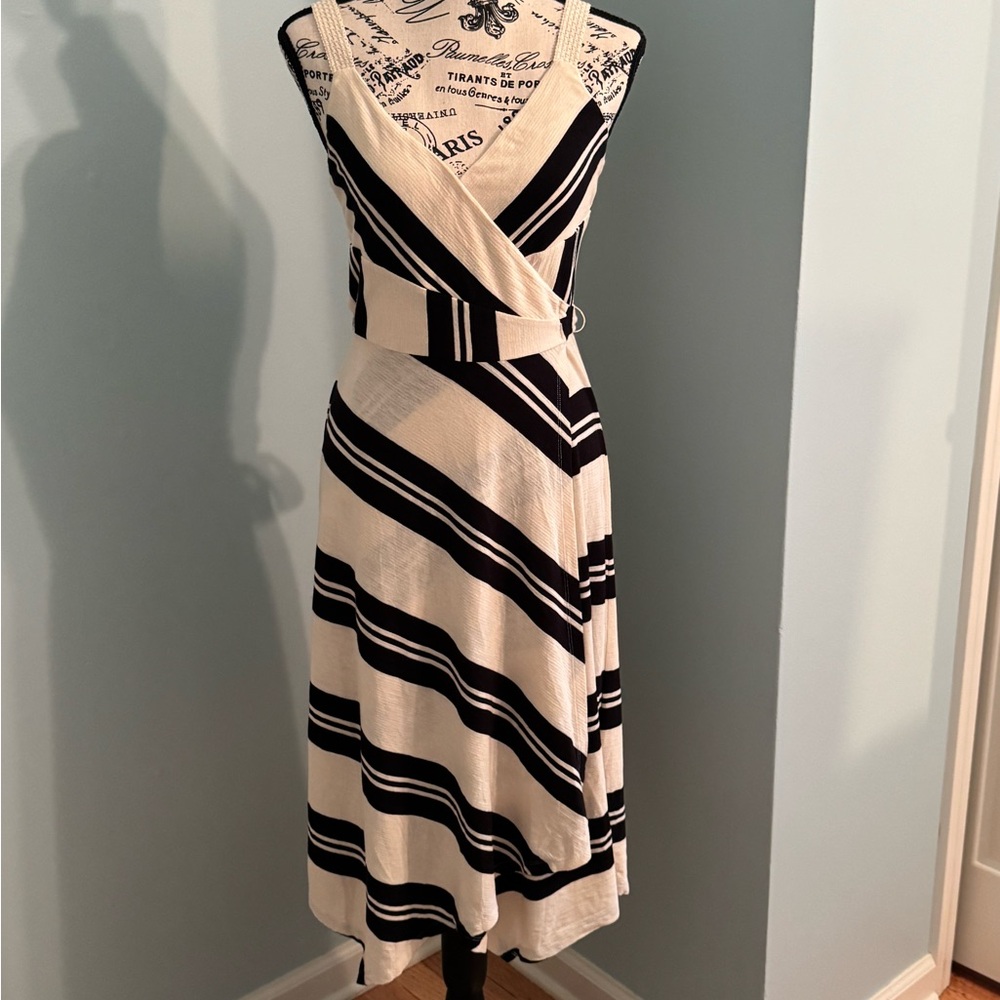 Anthropologie Black and Cream Striped Midi Dress